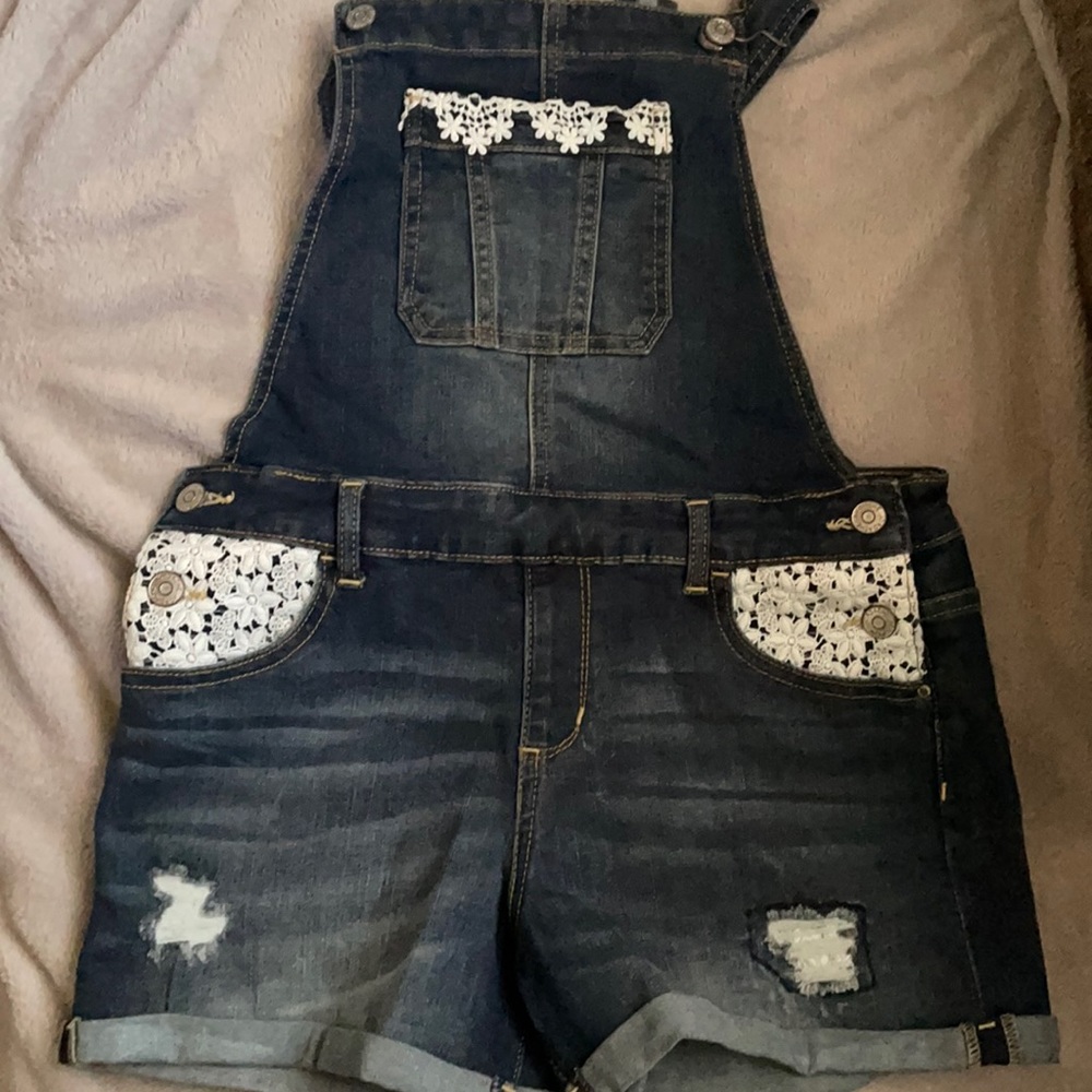 Distressed jean girl bibs